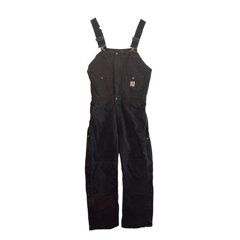 Carhartt Women Brown Quilt Lined Duck Bib Overalls Zip Leg Workwear Size 8 x 32